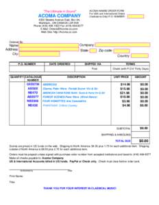 ACOMA NAMBE ORDER FORM For USA and International Orders (Institutions Only) P.O. NUMBER: 