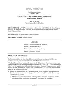 COASTAL CONSERVANCY Staff Recommendation March 2, 2006 LAGUNA COAST WILDERNESS PARK ACQUISITION Decker/Bossard Property File No[removed]