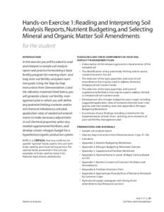 Hands-on Exercise 1: Reading and Interpreting Soil Analysis Reports, Nutrient Budgeting, and Selecting Mineral and Organic Matter Soil Amendments for the student INTRODUCTION