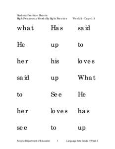 Student Practice Sheets: High Frequency Words By Sight Practice Week 3 - Days 1-3  what