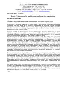 ALABAMA SECURITIES COMMISSION 770 WASHINGTON AVE, SUITE 570 MONTGOMERY, ALABAMA[removed]Telephone: ([removed]or[removed]Fax: ([removed]Email: [removed] Website: www.asc.state.al.us FOR IMMED