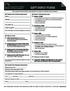 GIFT REPLY FORM AWP is recognized by the IRS as a 501(c)(3) nonprofit organization. Your contribution is tax-deductible to the extent noted below. 	 Confirm Your Contact Information  	 Select a Contribution Level