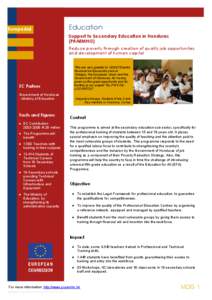 EuropeAid  Education Support to Secondary Education in Honduras (PRAEMHO)  Reduce poverty through creation of quality job opportunities