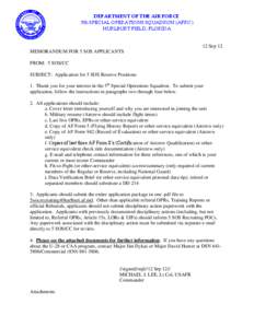 DEPARTMENT OF THE AIR FORCE 5th SPECIAL OPERATIONS SQUADRON (AFRC) HURLBURT FIELD, FLORIDA 12 Sep 12 MEMORANDUM FOR 5 SOS APPLICANTS