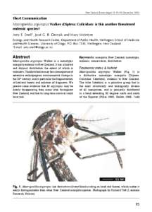 New Zealand Entomologist 28: [removed]December[removed]Short Communication Maorigoeldia argyropus Walker (Diptera: Culicidae): is this another threatened endemic species? Amy E. Snell1, José G. B. Derraik and Mary McIntyre