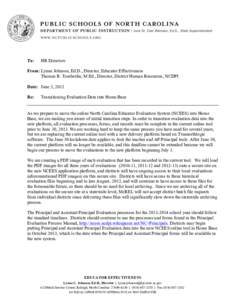 To:  HR Directors From: Lynne Johnson, Ed.D., Director, Educator Effectiveness Thomas R. Tomberlin, M.Ed., Director, District Human Resources, NCDPI
