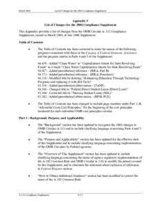 March[removed]List of Changes for the 2004 Compliance Supplement Appendix V List of Changes for the 2004 Compliance Supplement