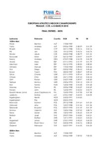 EUROPEAN ATHLETICS INDOOR CHAMPIONSHIPS PRAGUE / CZE, 6-8 MARCH 2015 FINAL ENTRIES - MEN Lastname 1500m Men