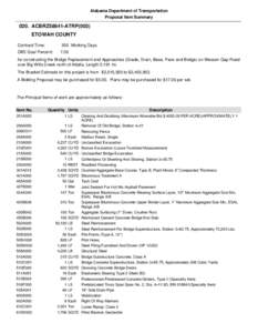 Alabama Department of Transportation Proposal Item Summary 020. ACBRZ58641-ATRP(003) ETOWAH COUNTY Contract Time: