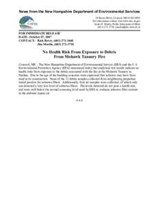 News from the New Hampshire Department of Environmental Services  29 Hazen Drive, Concord, NH 03302­0095  For information online, visit www.des.nh.gov  James P. Martin, Public Information Office