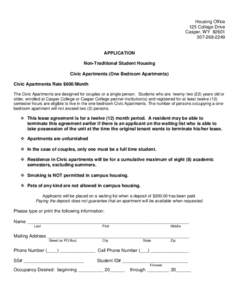 Housing Office 125 College Drive Casper, WY2249  APPLICATION