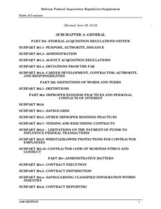 Defense Federal Acquisition Regulation Supplement Table of Contents (Revised June 29, [removed]SUBCHAPTER A--GENERAL