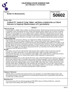 CALIFORNIA STATE SCIENCE FAIR 2013 PROJECT SUMMARY Name(s)  Rohith M. Bhethanabotla