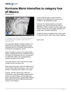 Hurricane Marie intensifies to category four off Mexico