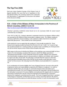 Child abuse / E.B. v. Order of the Oblates of Mary Immaculate in the Province of British Columbia / Vicarious liability / Tort / Bazley v Curry / Lister v Hesley Hall Ltd / Law / Tort law / Canada