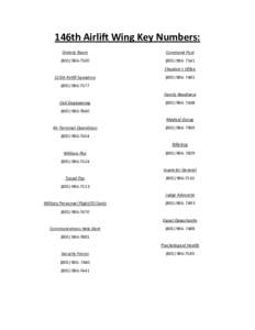 146th Airlift Wing Key Numbers: Orderly Room Command Post[removed]