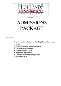 BLOODSTOCK PENNING SYSTEMS PTY. LTD. ABN85003705486 ADMISSIONS PACKAGE Contents: