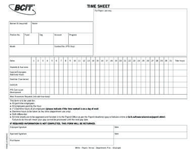 time sheet For Payroll use only. Banner ID (required)  Position No.