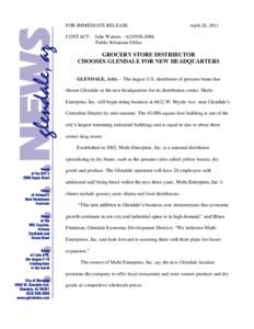 FOR IMMEDIATE RELEASE  April 20, 2011 CONTACT: Julie Watters – [removed]Public Relations Office
