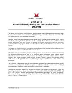 Miami University Policy and Information Manual