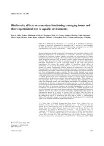 OIKOS 104: 423 /436, 2004  Biodiversity effects on ecosystem functioning: emerging issues and their experimental test in aquatic environments Paul S. Giller, Helmut Hillebrand, Ulrike-G. Berninger, Mark O. Gessner, Step