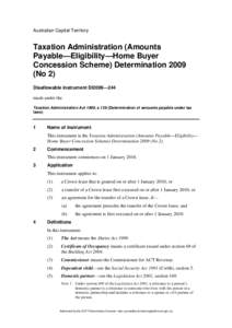 Australian Capital Territory  Taxation Administration (Amounts Payable—Eligibility—Home Buyer Concession Scheme) Determination[removed]No 2)