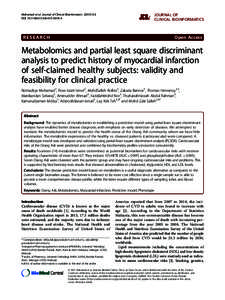 Metabolomics and partial least square discriminant analysis to predict history of myocardial infarction of self-claimed healthy subjects: validity and feasibility for clinical practice