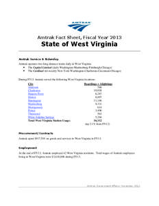 Amtrak Fact Sheet, Fiscal Year[removed]State of West Virginia