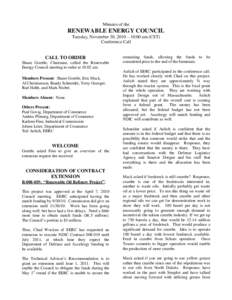 Minutes of the  RENEWABLE ENERGY COUNCIL Tuesday, November 30, 2010 – 10:00 am (CST) Conference Call