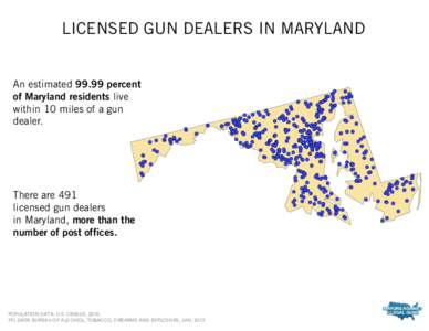 LICENSED GUN DEALERS IN MARYLAND An estimatedpercent of Maryland residents live within 10 miles of a gun dealer.