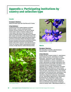 Appendix 1: Participating institutions by country and collection type Canada Germplasm Collections National Tree Seed Centre; Plant Gene Resources of Canada  Living Collections Annapolis Royal Historic Gardens; Biodôme 