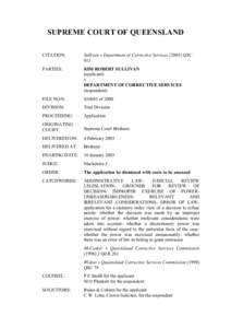 SUPREME COURT OF QUEENSLAND CITATION: Sullivan v Department of Corrective ServicesQSC 013