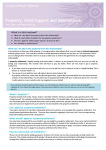 Living without violence  Property, Child Support and Maintenance Your Rights and Responsibilities  What’s in this Factsheet?