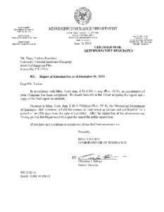 MISSISSIPPI INSURANCE DEPARTMENT Report of Examination of  Indemnity National Insurance Company