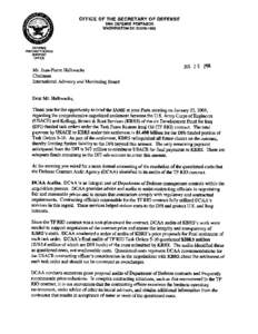 Letter from the US Department of Defense, dated January 26, 2006, regarding the settlement of the DFI funded task orders under the KBR contract