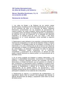 XII Cumbre Iberoamericana de Jefes de Estado y de Gobierno Bávaro, República Dominicana, 15 y 16 de noviembre de[removed]Declaración de Bávaro