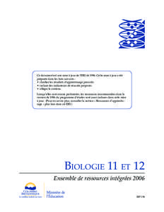 Ce document est une mise à jour de l’ERI de[removed]Cette mise à jour a été préparée dans les buts suivants : • clarifier les résultats d’apprentissage prescrits • inclure des indicateurs de réussite propos