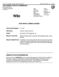 California Coastal Commission Staff Report and Staff Recommendation Regarding Coastal Development Permit Application No[removed]Southern California Gas Co., Playa del Rey) Los Angeles County