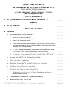 APPENDIX N BULK MILK TANKER SCREENING TEST FORM