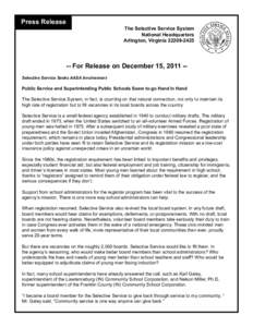 Press Release  The Selective Service System National Headquarters Arlington, Virginia[removed]