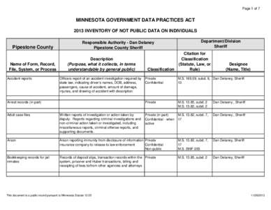 Pipestone County /  Minnesota / Law enforcement in the United States / Local government in the United States / Sheriffs in the United States