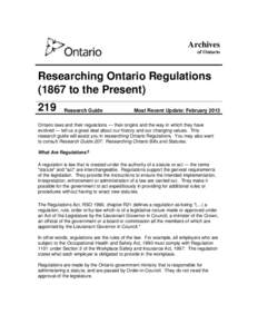 Researching Ontario Regulations 1867 to the Present