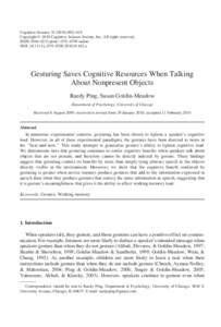 Gesturing Saves Cognitive Resources When Talking About Nonpresent Objects
