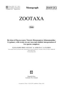 Revision of Digonocryptus Viereck (Hymenoptera: Ichneumonidae: Cryptinae), with twenty six new taxa and cladistic interpretation of two species complexes