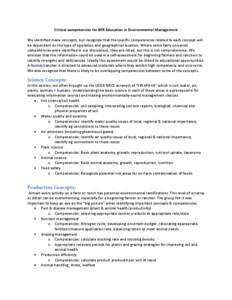 Critical competencies for BFR Education in Environmental Management We identified many concepts, but recognize that the specific competencies related to each concept will be dependent on the type of operation and geograp