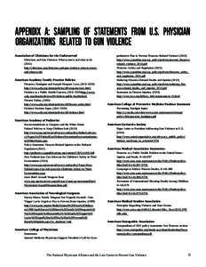 APPENDIX A: SAMPLING OF STATEMENTS FROM U.S. PHYSICIAN ORGANIZATIONS RELATED TO GUN VIOLENCE Association of Clinicians for the Underserved Clinicians and Gun Violence: What to know and what to do[removed]http://clinicians