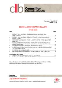 Agenda of Councillor Information Bulletin - 3 April 2014