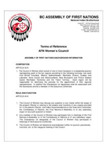 BC ASSEMBLY OF FIRST NATIONS National Indian Brotherhood Suite 507 – 100 Park Royal South West Vancouver, BC V7T 1A2 Telephone: [removed]Facsimile: [removed]