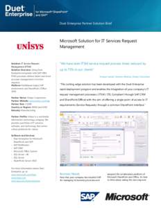 Duet Enterprise Partner Solution Brief  Microsoft Solution for IT Services Request Management  Solution: IT Service Request