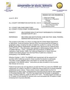 REASON FOR THIS TRANSMITTAL  June 21, 2010 ALL COUNTY INFORMATION NOTICE NO. I-54-10